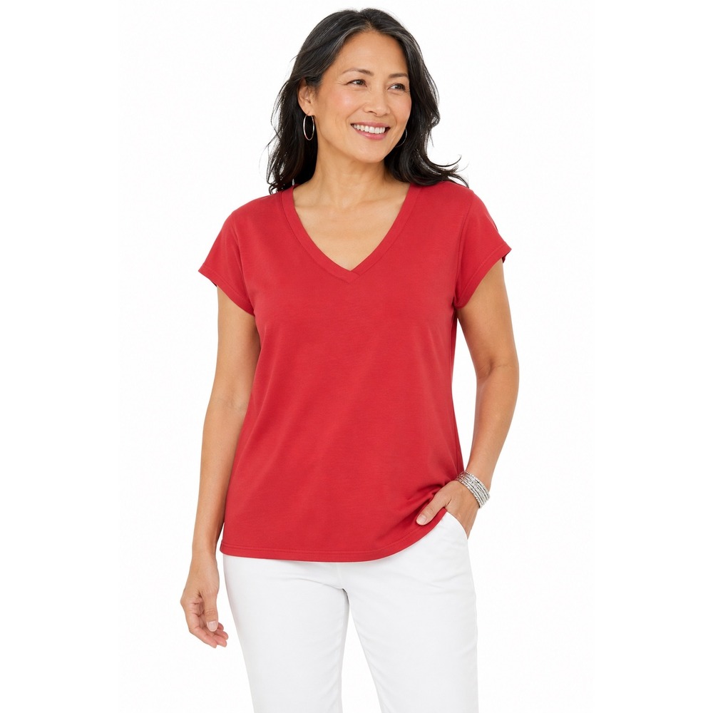 Chicos Design Womens Terracotta V-Neck Short Sleeve Bliss Tee Size 3 L/XL NWT